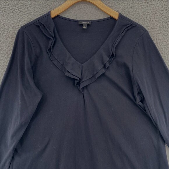 Talbots Top Womens X Plus Black 3/4 Sleeve Tiered Neck Pullover Stretch Casual - Picture 4 of 9